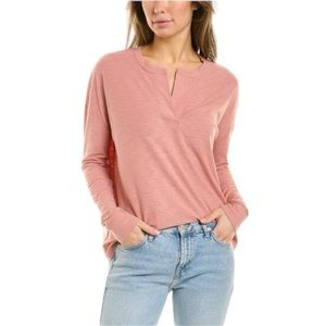 James Perse Women’s Open Placket Cotton Slub T-shirt Long Sleeves Soft 0 (XS)